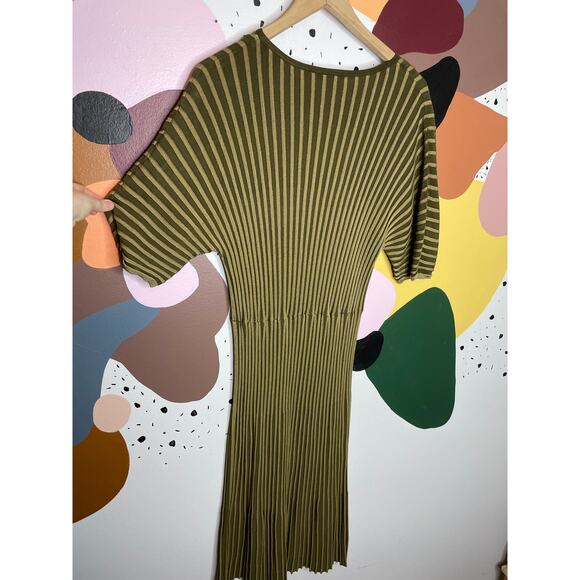 & OTHER STORIES Batwing Dolman Sleeve Gold Ribbed Stretch Midi Dress SMALL - Picture 9 of 12